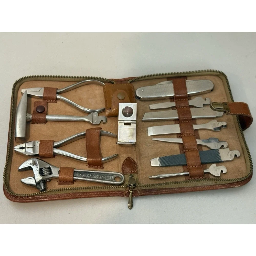 Antique 1950s Germany Premium Co Tool Kit Rare With Leather Case Stamped